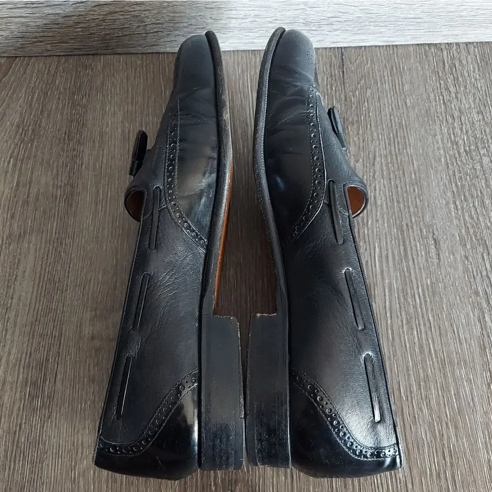 Stamati Mastroianni Hand Made Leather Wing Tip Tassel Loafers Black Size 11